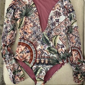 Floral Long Sleeve One Piece Swimsuit